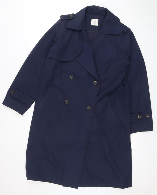 TU Women’s Blue Trench Coat Size S Long Double Breasted Classic Style