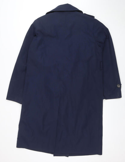 TU Women’s Blue Trench Coat Size S Long Double Breasted Classic Style