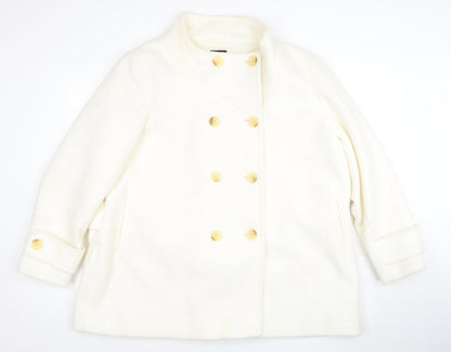 Next Women Ivory Wool Pea Coat UK 22 Double Breasted Winter Jacket