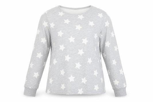 Front view of ASOS Women Grey Star Print Pullover Sweatshirt UK 10 Long Sleeve