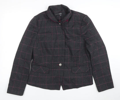 Atmosphere Women Grey Check Tweed Blazer Size 16 One Button Jacket