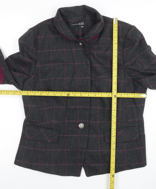 Atmosphere Women Grey Check Tweed Blazer Size 16 One Button Jacket