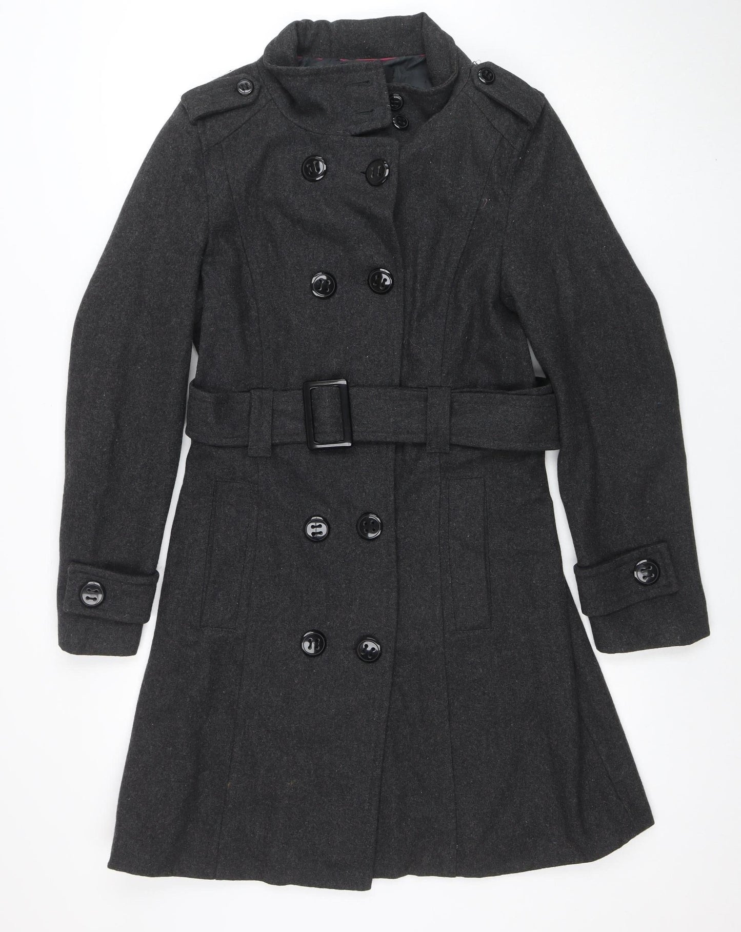 Atmosphere Womens Grey Wool Blend Belted Trench Coat Size 14