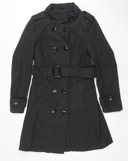 Atmosphere Womens Grey Wool Blend Belted Trench Coat Size 14