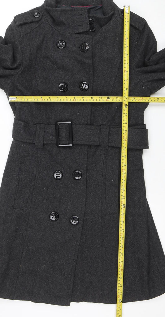 Atmosphere Womens Grey Wool Blend Belted Trench Coat Size 14