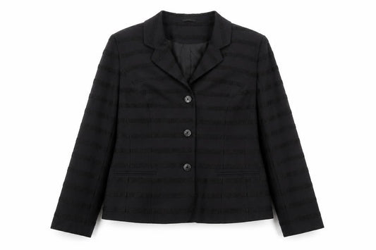 Front view of ALEX & Co. Women's Black Wool Blend Striped Blazer UK 16 Classic Fit