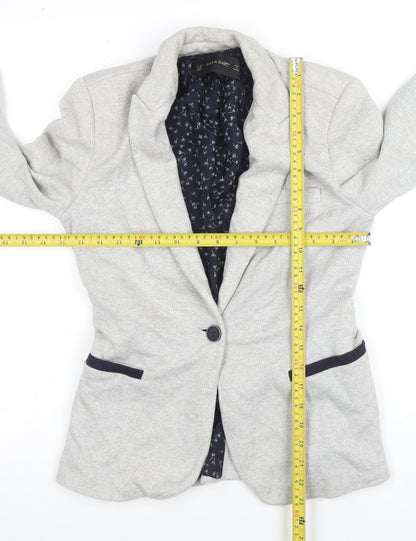 Zara Basic Womens Grey Cotton Blend Slim Fit Blazer Jacket UK 12