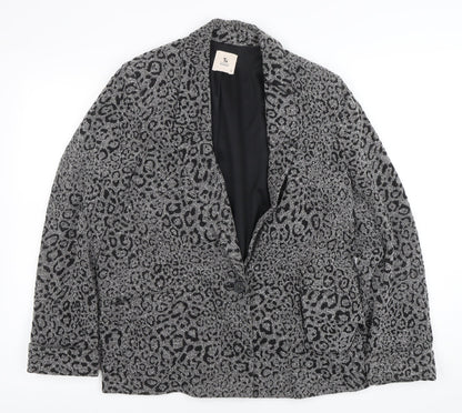 Tu Women Grey Animal Print Regular Fit Single Breasted Blazer Size 14