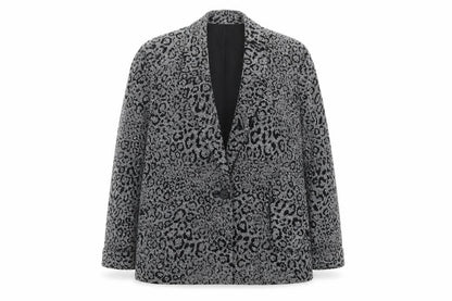 Tu Women Grey Animal Print Regular Fit Single Breasted Blazer Size 14