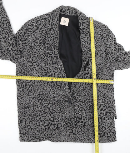 Tu Women Grey Animal Print Regular Fit Single Breasted Blazer Size 14