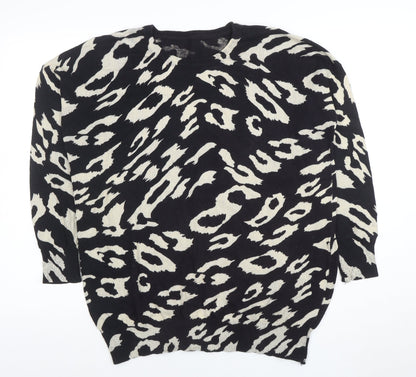 Wallis Women's Black Animal Print Cotton Jumper Size S