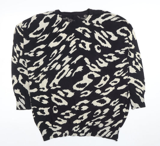 Wallis Women's Black Animal Print Cotton Jumper Size S