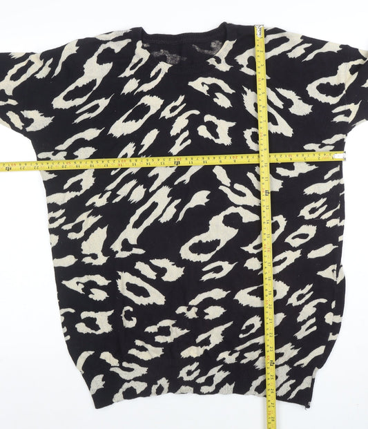 Wallis Women's Black Animal Print Cotton Jumper Size S