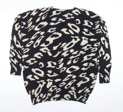 Wallis Women's Black Animal Print Cotton Jumper Size S