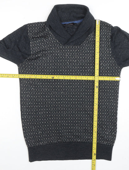 Jeff Banks Mens Grey Wool Mix Shawl Neck Jumper Small Classic Knit