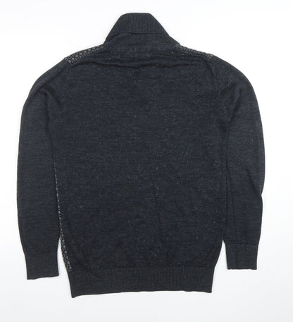 Jeff Banks Mens Grey Wool Mix Shawl Neck Jumper Small Classic Knit