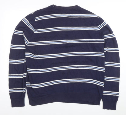 Paul Costelloe Men's Blue Striped Cotton Crew Neck Jumper L