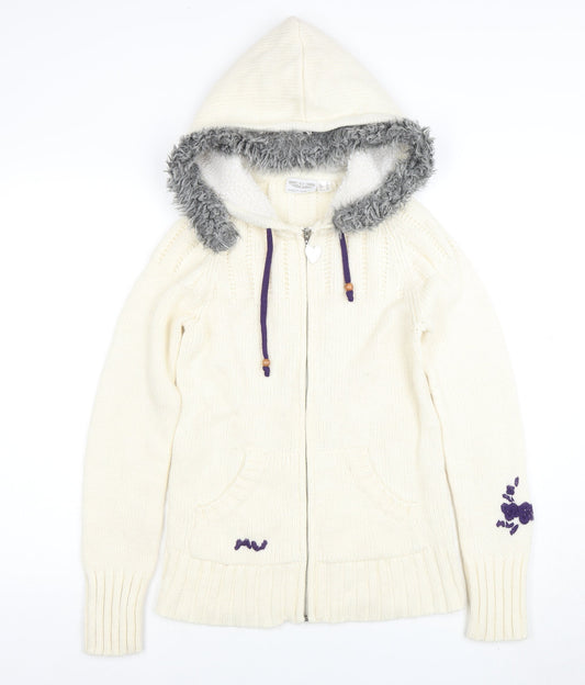 Maui Wowie Women’s Ivory Hooded Full Zip Knit Jumper Size 10