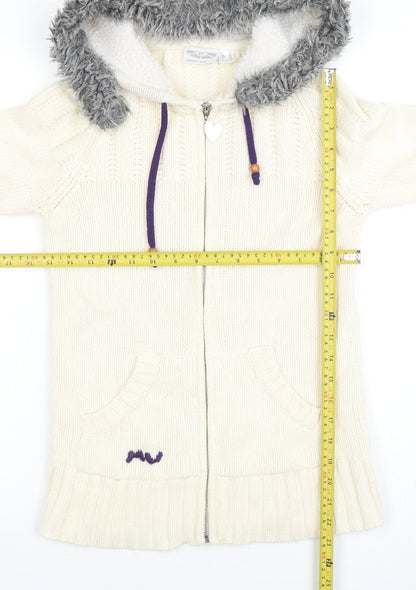 Maui Wowie Women’s Ivory Hooded Full Zip Knit Jumper Size 10