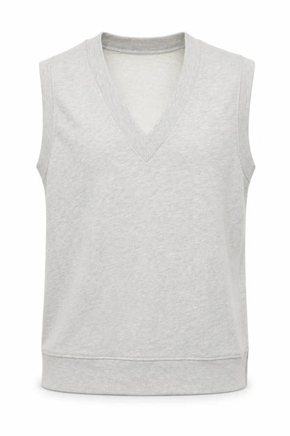 Pull&Bear Men's Grey V-Neck Sleeveless T-Shirt Medium