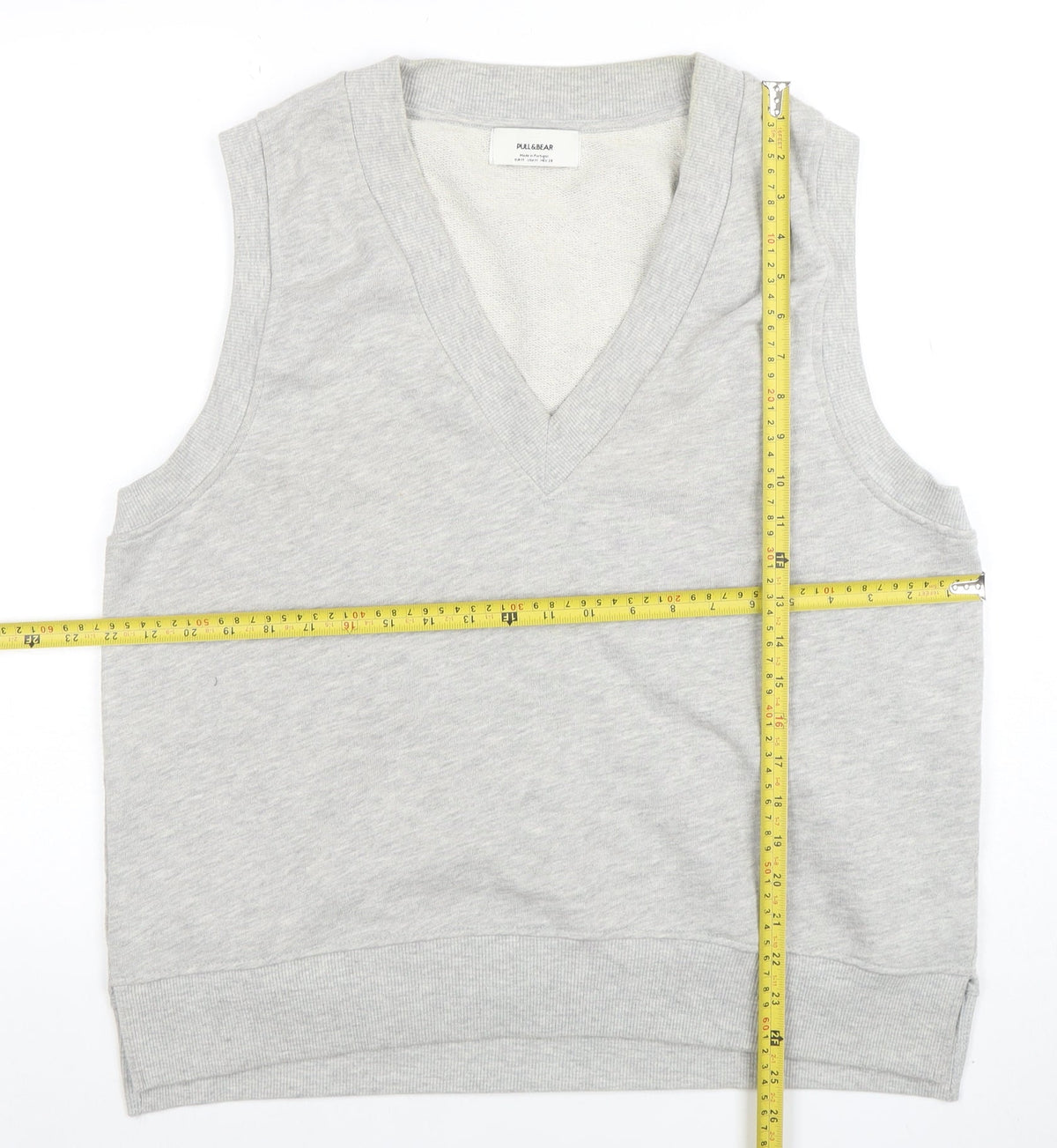Pull&Bear Men's Grey V-Neck Sleeveless T-Shirt Medium