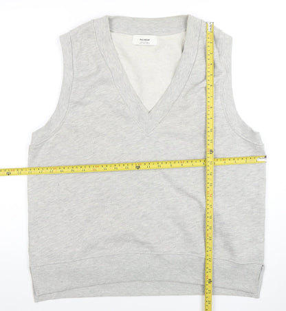 Pull&Bear Men's Grey V-Neck Sleeveless T-Shirt Medium