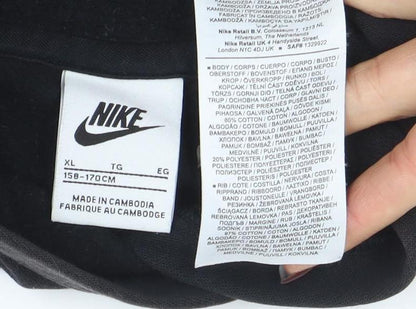 Nike Boys Black Pullover Hoodie XL Cotton Blend with Logo Detail