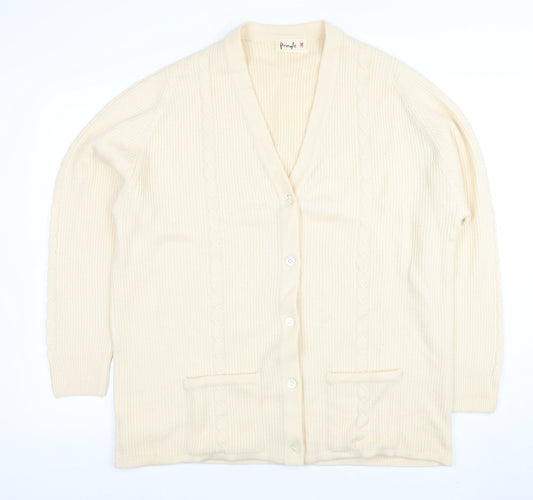 Pringle Womens Ivory Pure Wool V-Neck Cardigan Size L