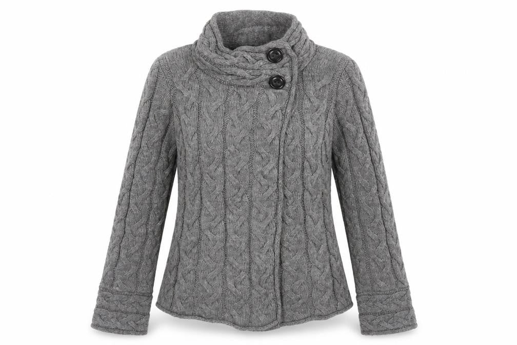 Marks and Spencer Womens Grey Cable-Knit High Neck Wool Cardigan Size 10