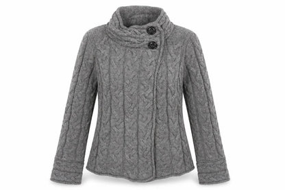 Marks and Spencer Womens Grey Cable-Knit High Neck Wool Cardigan Size 10