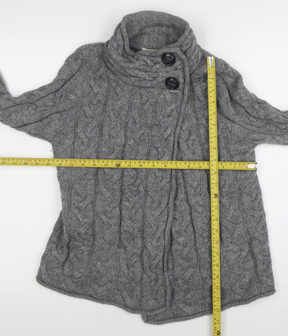 Marks and Spencer Womens Grey Cable-Knit High Neck Wool Cardigan Size 10