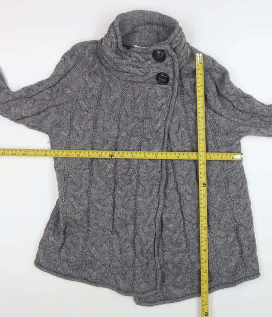 Marks and Spencer Womens Grey Cable-Knit High Neck Wool Cardigan Size 10