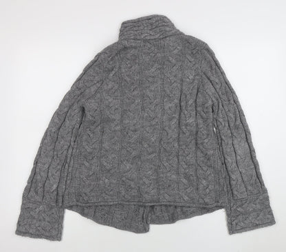 Marks and Spencer Womens Grey Cable-Knit High Neck Wool Cardigan Size 10