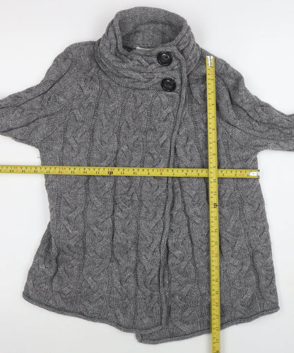 Marks and Spencer Womens Grey Cable-Knit High Neck Wool Cardigan Size 10
