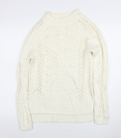 TU Women Ivory Cable-Knit Jumper Size 8 Wool Blend Winter Pullover