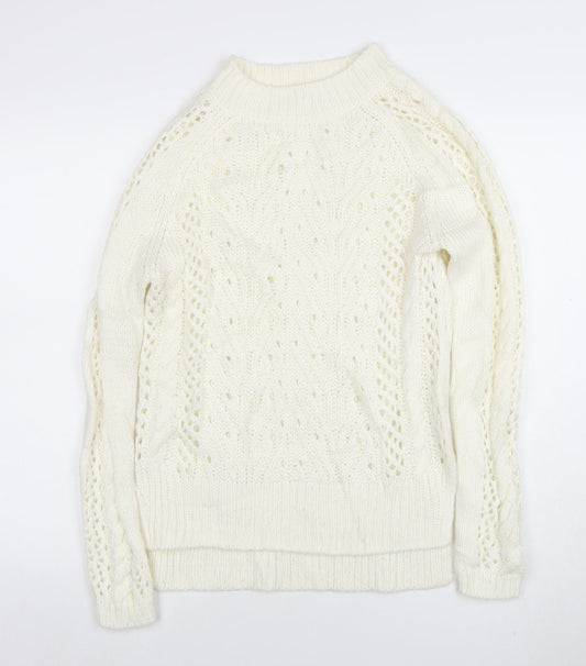 TU Women Ivory Cable-Knit Jumper Size 8 Wool Blend Winter Pullover