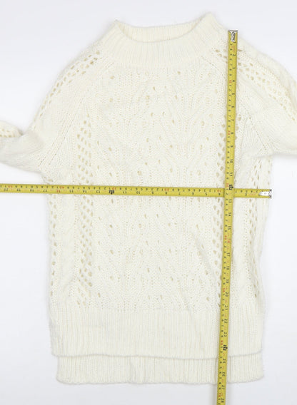 TU Women Ivory Cable-Knit Jumper Size 8 Wool Blend Winter Pullover