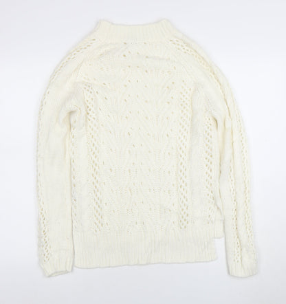 TU Women Ivory Cable-Knit Jumper Size 8 Wool Blend Winter Pullover