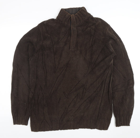 Howick Mens Brown Cotton 1/4 Zip High Neck Jumper Size M