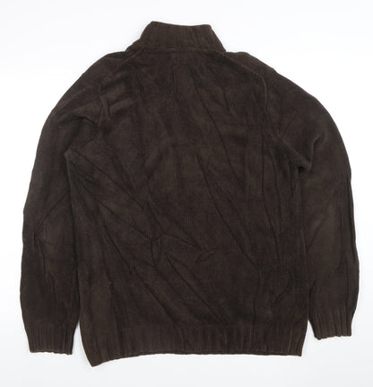 Howick Mens Brown Cotton 1/4 Zip High Neck Jumper Size M