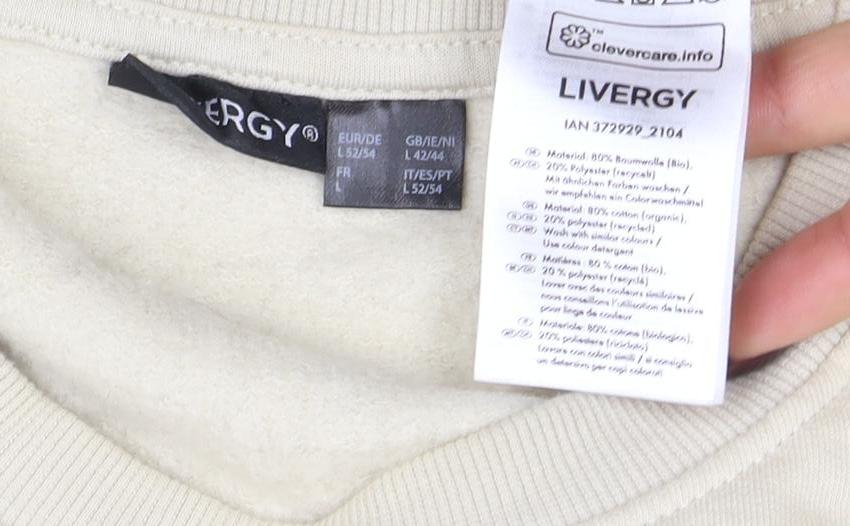 Mens UK Size L Livergy Beige Pullover Sweatshirt