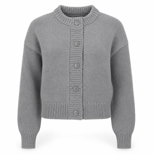 Front view of ASOS DESIGN Women Grey Chunky Knit Button Cardigan, size S