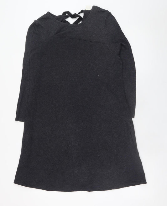 Monsoon Women Black Size 12 Shift Jersey Long Sleeve Knee Dress