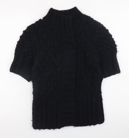 Ted Baker Women Black Wool Short Sleeve Mock Neck Jumper Size 10