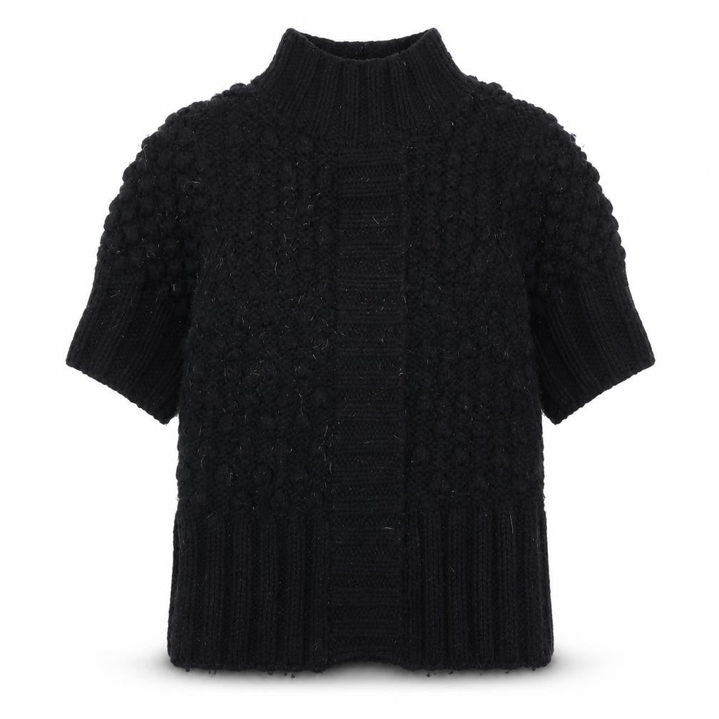 Ted Baker Women Black Wool Short Sleeve Mock Neck Jumper Size 10