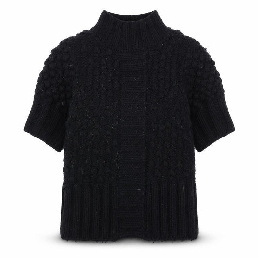Ted Baker Women Black Wool Short Sleeve Mock Neck Jumper Size 10