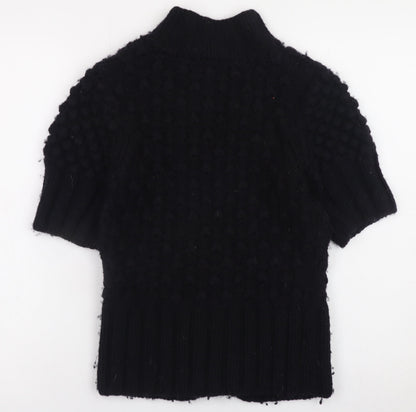 Ted Baker Women Black Wool Short Sleeve Mock Neck Jumper Size 10
