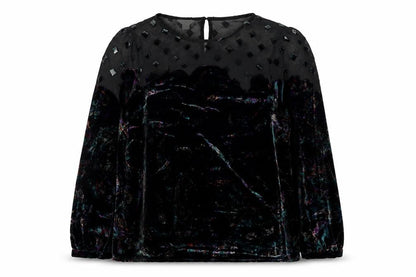 Monsoon Women's Black Velvet Floral Tunic Blouse Size 16