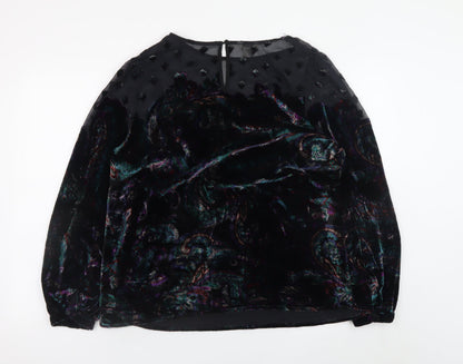 Monsoon Women's Black Velvet Floral Tunic Blouse Size 16