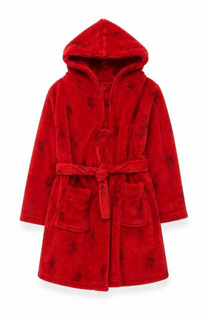 Front view of Liverpool FC boys’ red fleece hooded robe 5-6 years winter nightwear